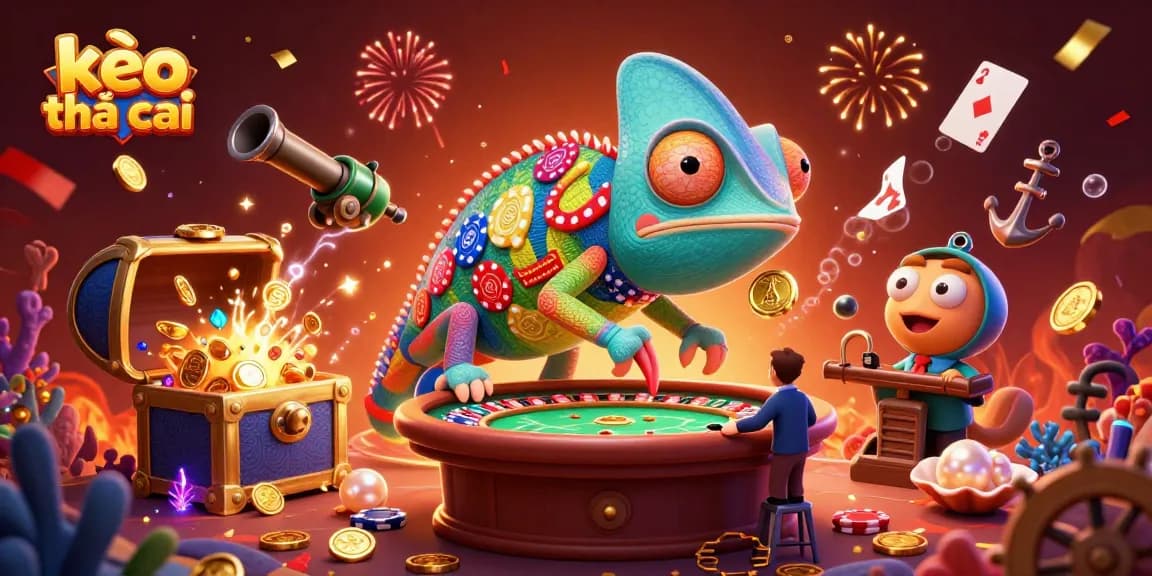 Experience kèo nhà cái with our vibrant 3D illustration showcasing colorful casino dynamics and celebration.