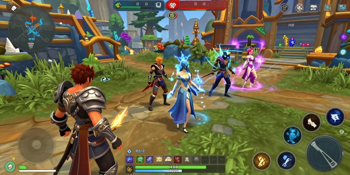 Engaging scene from a real hentai game featuring diverse characters in a vibrant 3D fantasy world.