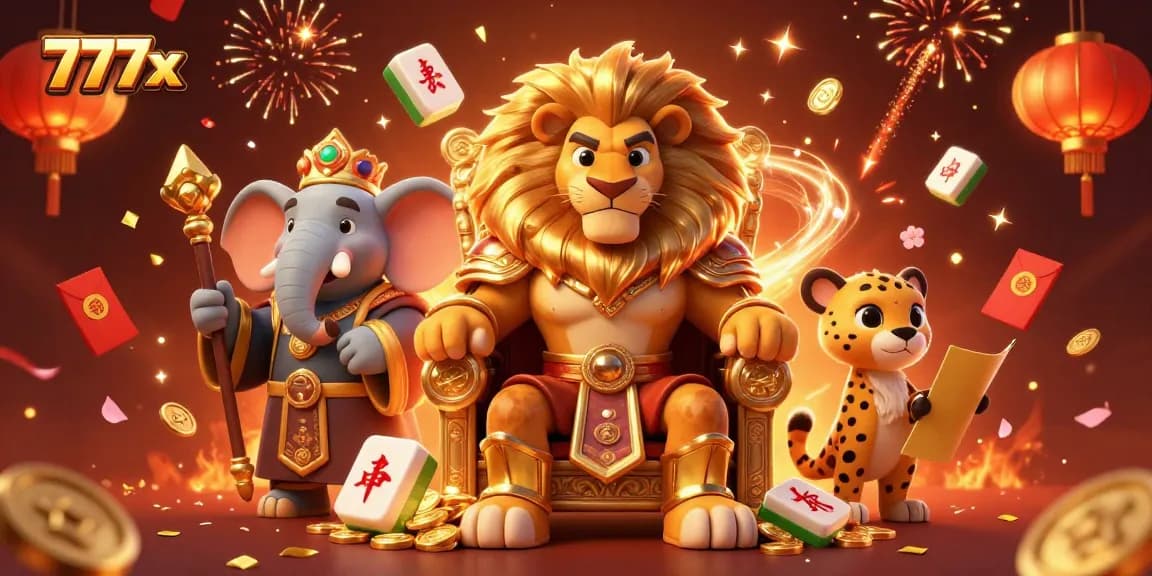 Experience thrilling gameplay at 777x with vibrant 3D casino characters and festive elements.