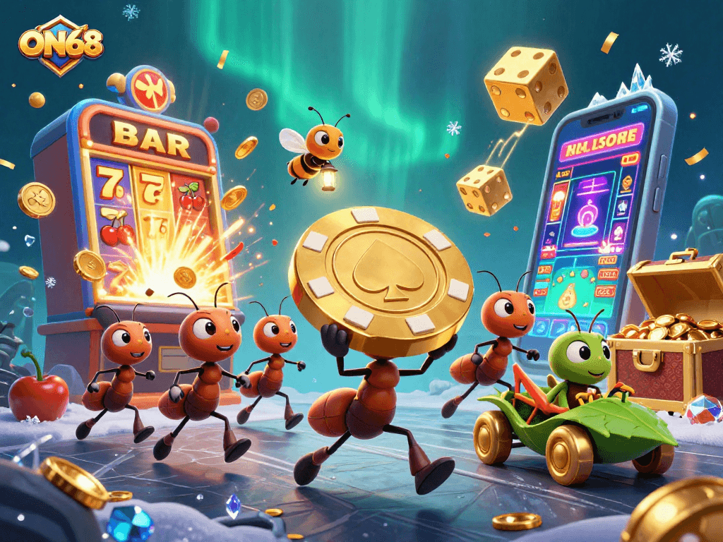 Experience ON68's thrilling casino adventure with ants on a heist and exciting game elements!