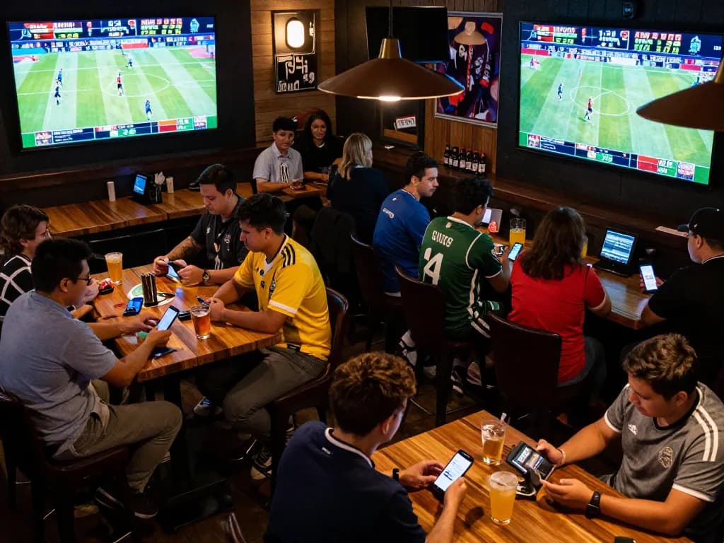 Exciting sports betting atmosphere at a lively venue where users engage with qq88 betting platforms.