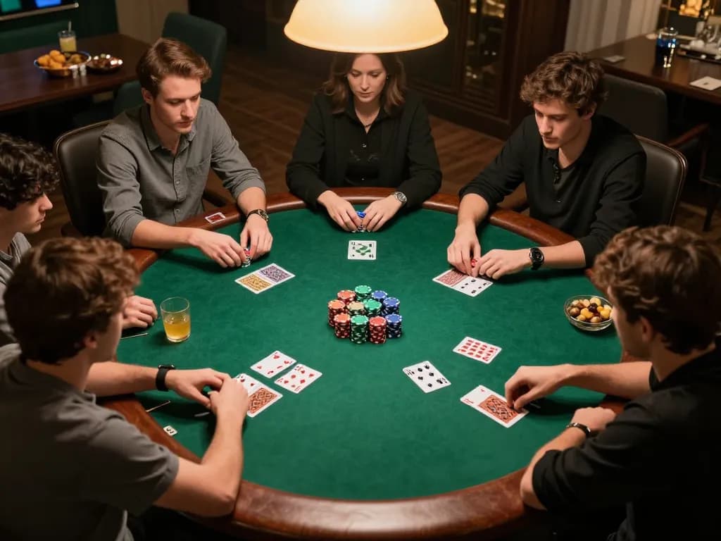 Players strategizing during an exciting poker game at home, highlighting the essence of 7m gaming entertainment.