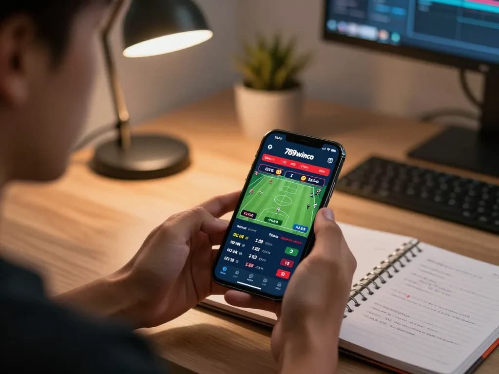 Engaged user betting on the 789winco app, showcasing vibrant sports betting atmosphere.