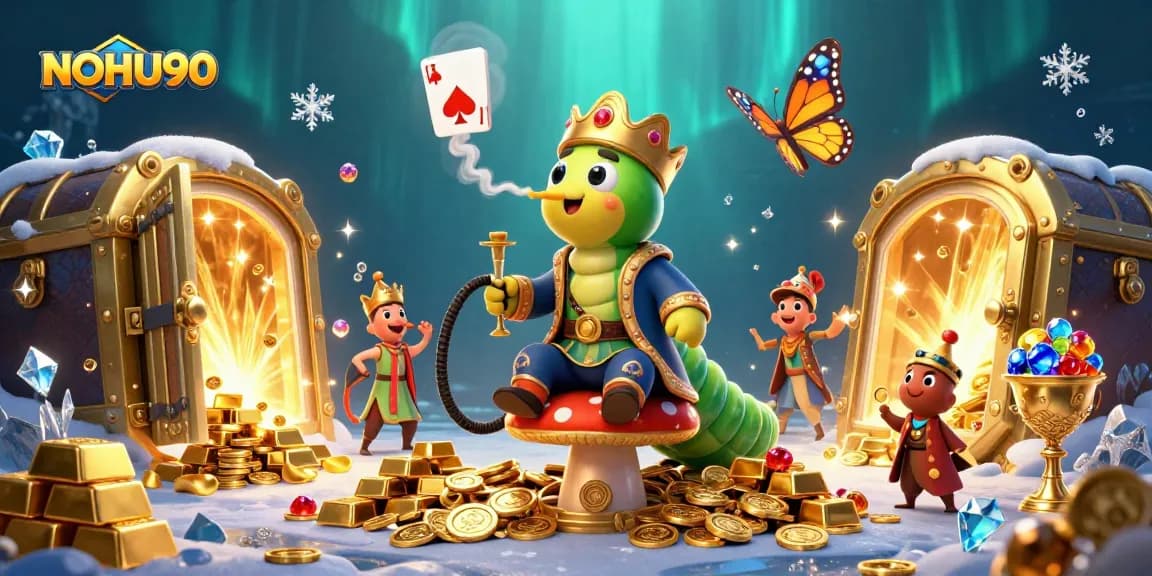 Experience the thrill with NOHU90's captivating casino ambiance, featuring unique characters amidst gold and gems.