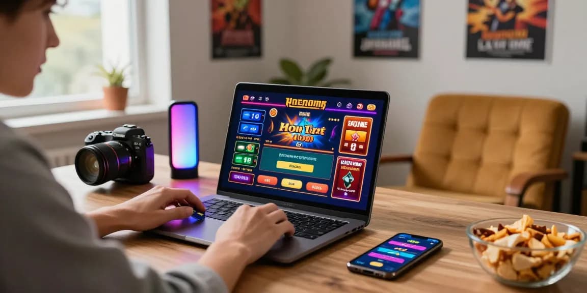Player enjoying online gaming at casinos that accept credit cards, with colorful graphics and a credit card for easy deposits.