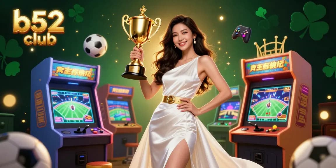 B52 club winning strategy depicted through vibrant 3D casino illustration showcasing a confident Asian woman and sports betting elements.