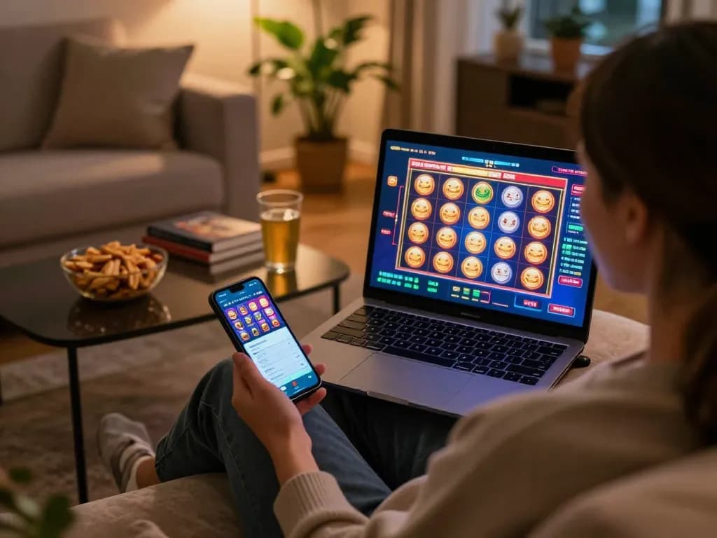 Engaging in cm88game online gaming from a cozy home setup featuring a laptop and snacks.
