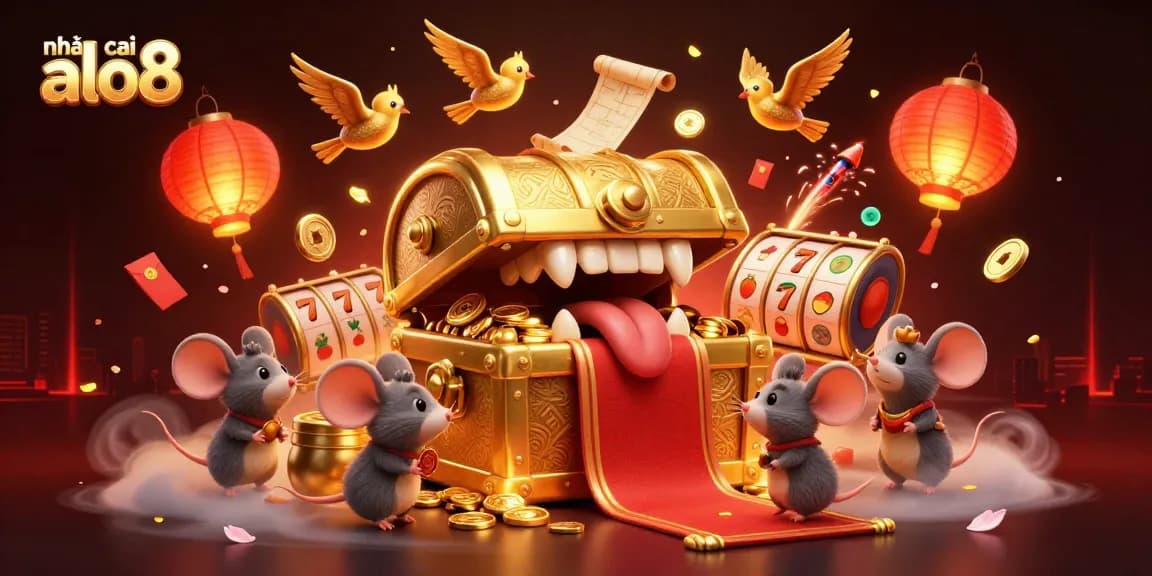 Engage with the excitement of nhà cái alo8 as golden treasures beckon adventurer mice in a vibrant casino world.
