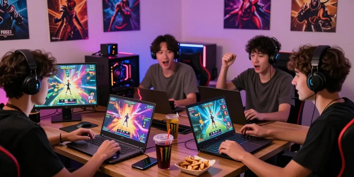 Engaged players enjoying online hentai games in a vibrant gaming setup with colorful graphics and cozy ambiance.
