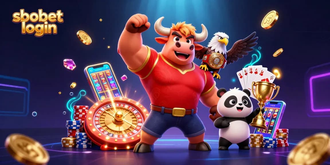 Experience exhilarating sbobet login action with a dynamic 3D illustration showcasing vibrant casino elements.