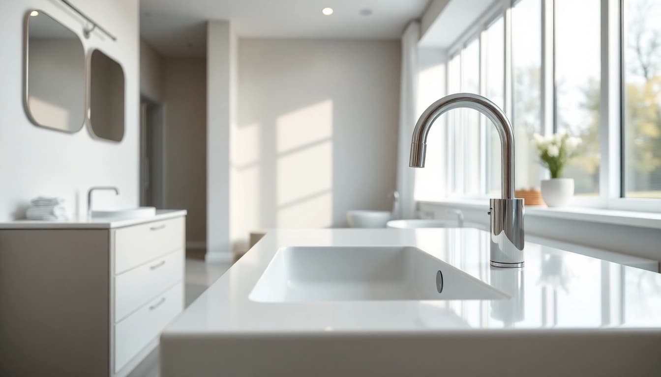 Gestalte einen modernen Raum mit sonni sanitär Armaturen und eleganten Details.