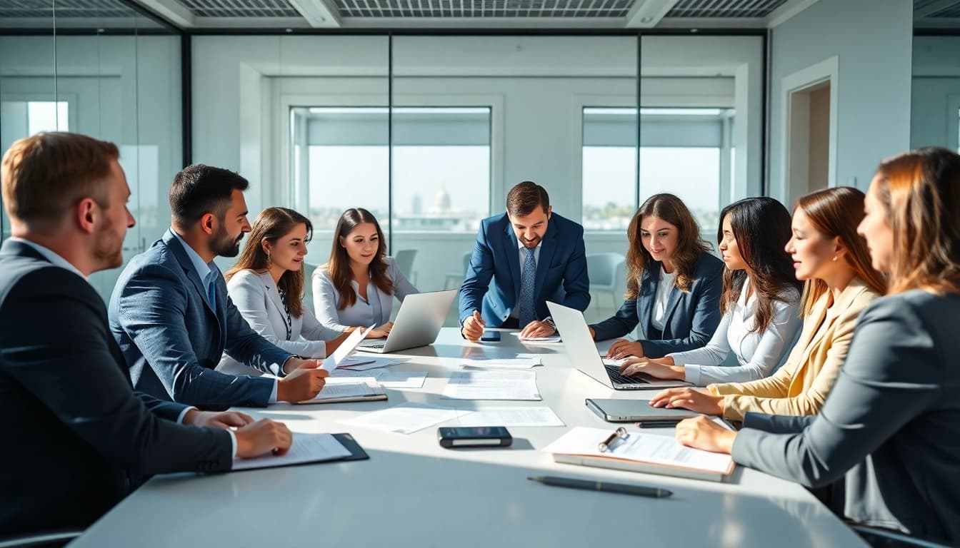 Business team discussing how to register Florida LLC in a modern office.