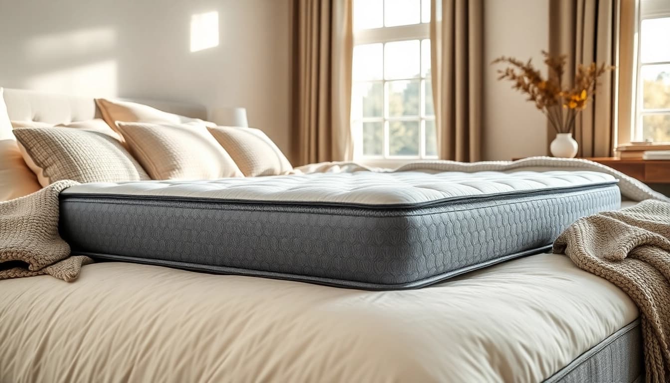 Shop the latest mattress sale with a luxurious bed setup featuring plush pillows and warm lighting.