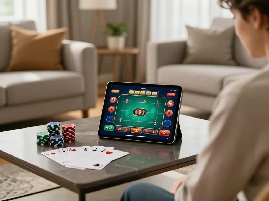 Kuwin player engaging with online casino games, highlighting strategy and comfort.