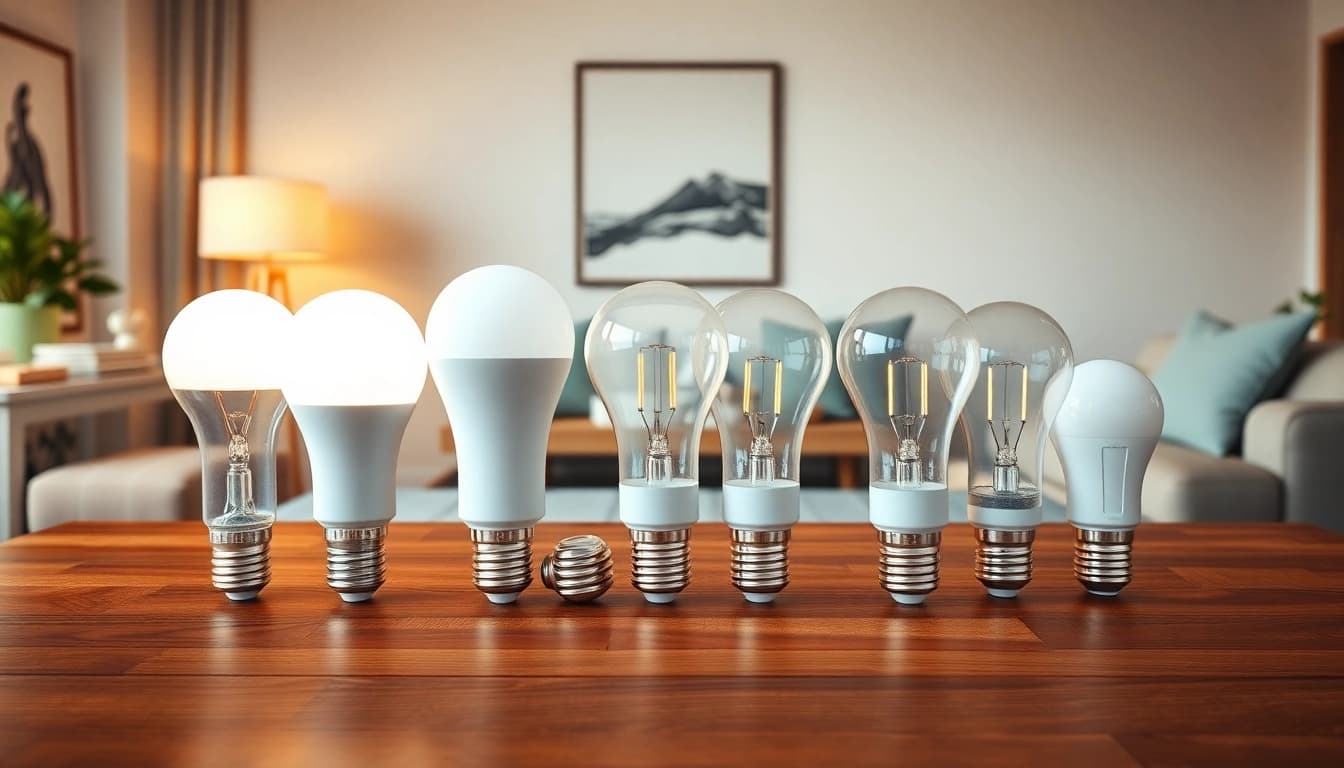 LED A19 bulbs illuminate a cozy living room, showcasing their design and brightness.