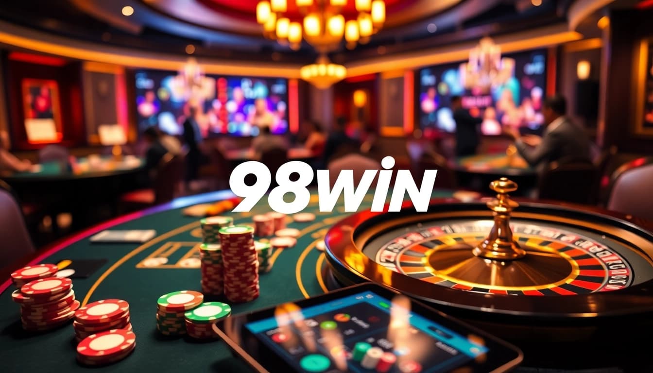Experience the thrill of 98win casino with vibrant gaming tables and excited players.