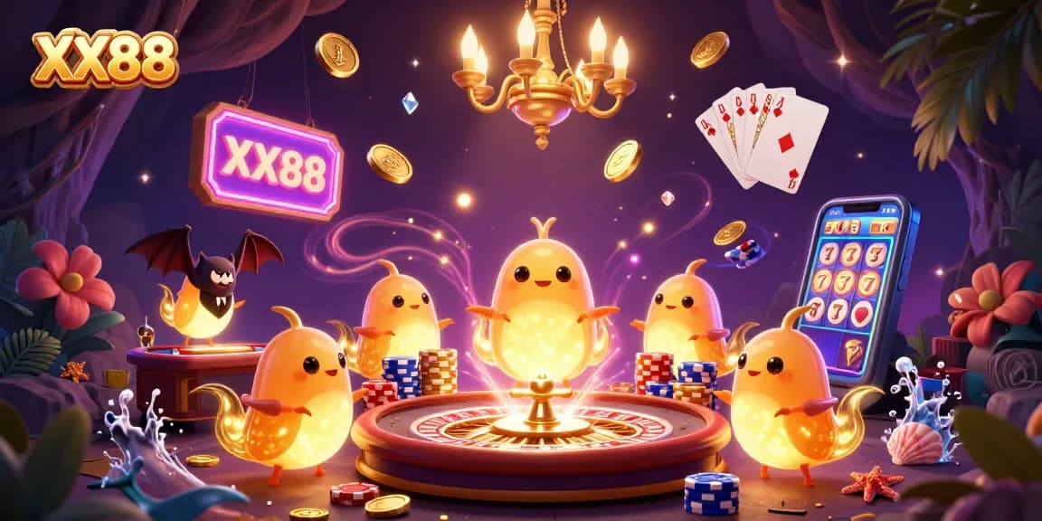 Experience the thrill of XX88 in a vibrant casino scene illuminated by glowworms.
