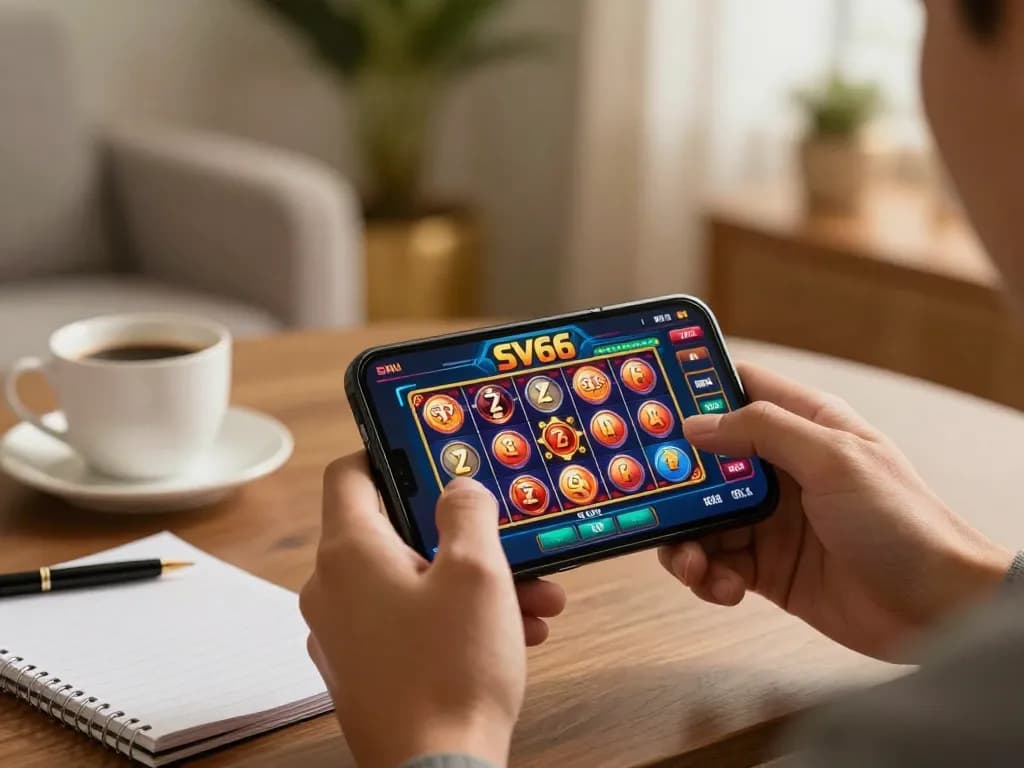 Engaging with SV66 mobile app for seamless online gambling experience.