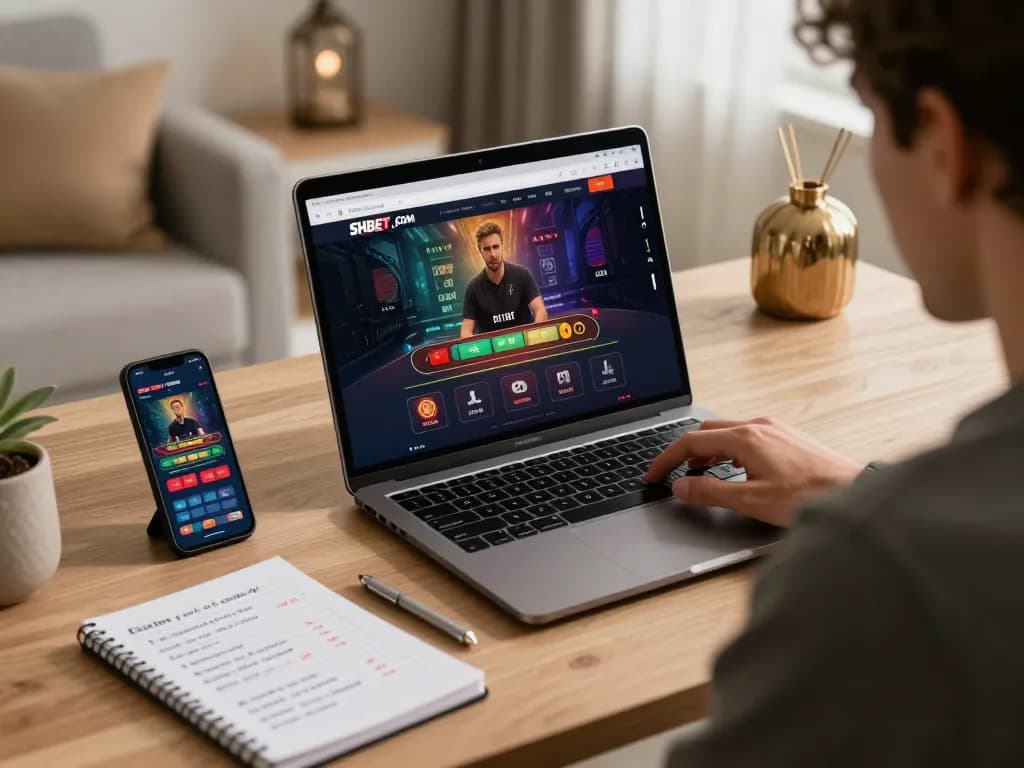 Engaging gameplay on SHBET .COM live casino setup at home, emphasizing responsible gaming.