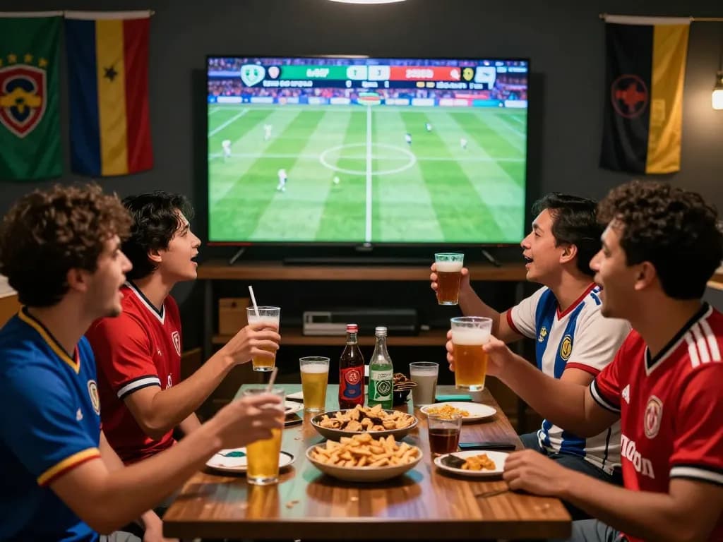 Fans celebrating together during a thrilling soccer match while discussing kèo bóng đá.