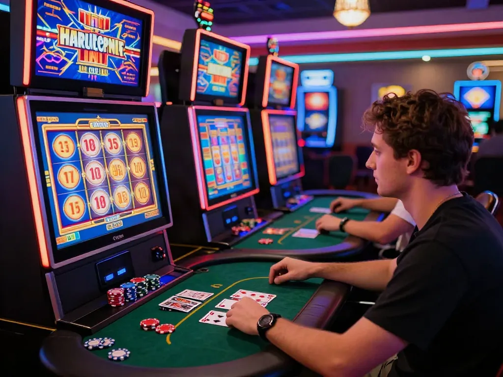 Engaging scene of a player enjoying casinos not on GamStop with vibrant game graphics.
