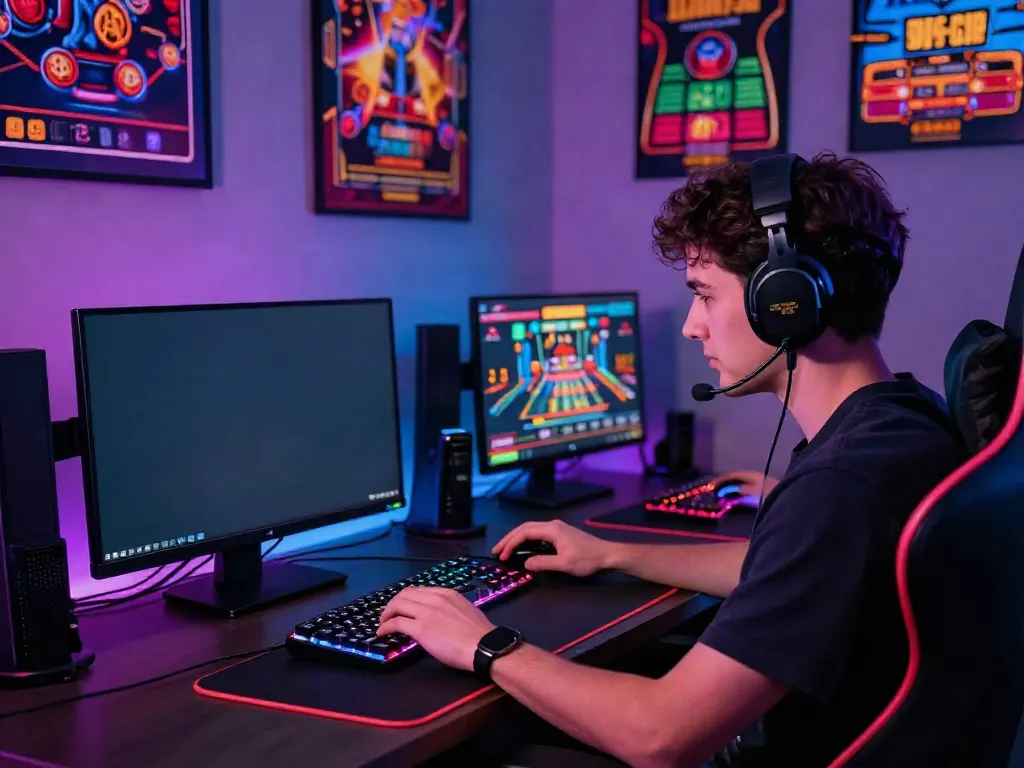 Engaged player enjoying casinos not on GamStop in a vibrant gaming setup.