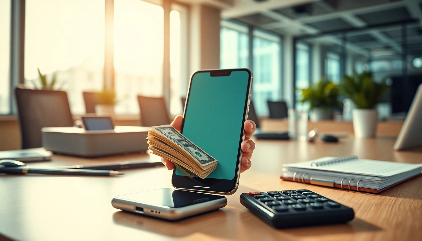 Sell My Phone Instant Cash with professional setup showcasing smartphone and cash.