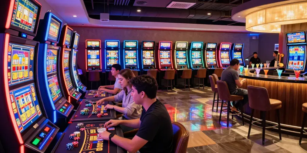Casinos not on gamstop with vibrant slot machines and players enjoying their experience.