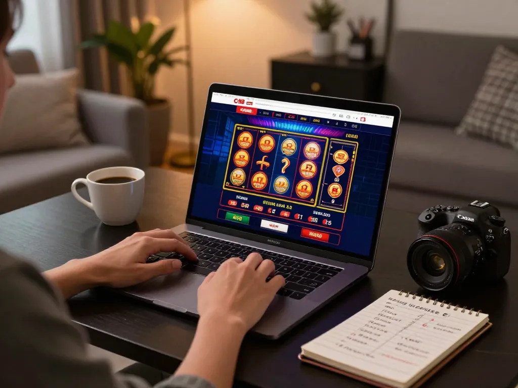 C168 online casino gameplay setup with a player strategizing at a laptop, showcasing engaging gaming atmosphere.