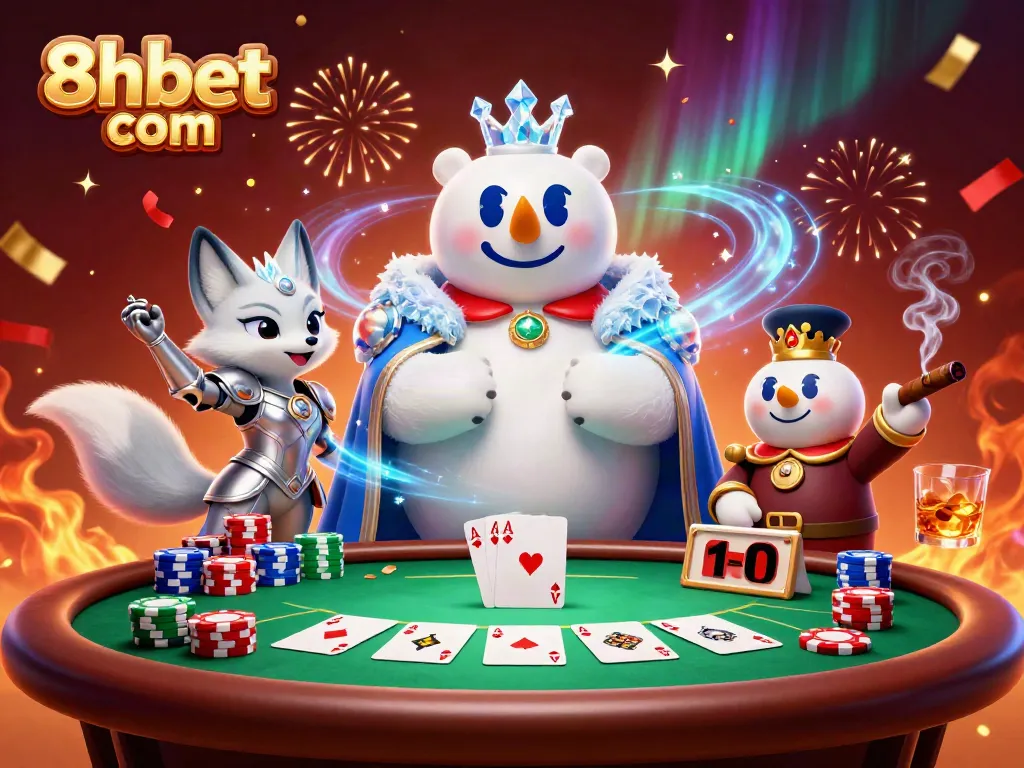 Experience the excitement of 8xbet com amidst a vivid casino adventure featuring colorful poker elements.