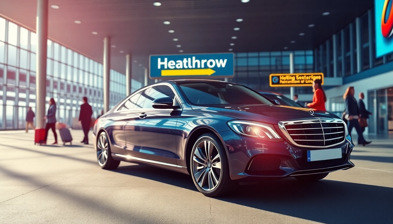 Transfer service at Heathrow Airport with a luxury car ready for passengers.