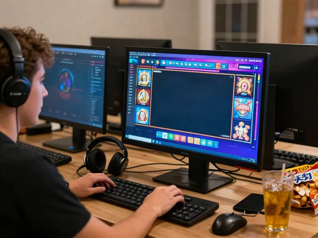 Engaging scene of online gaming at casinos not on gamstop with vibrant graphics and cozy atmosphere.