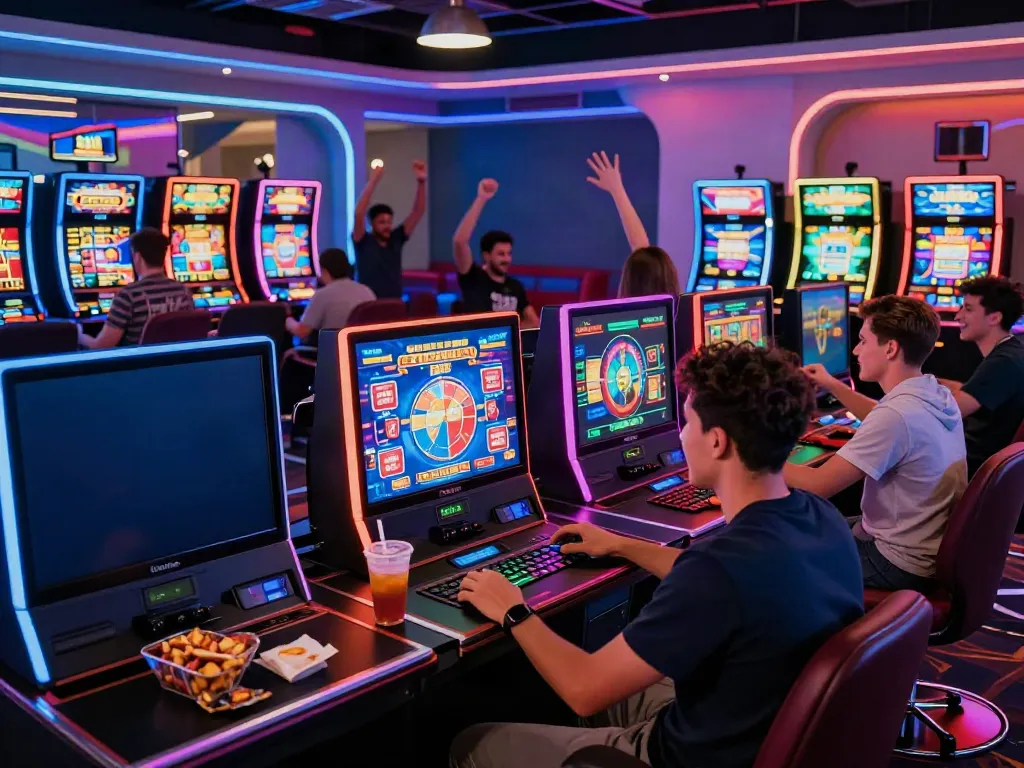 Exciting gaming scene showcasing players at casinos not on gamstop, vibrant atmosphere with neon lights.