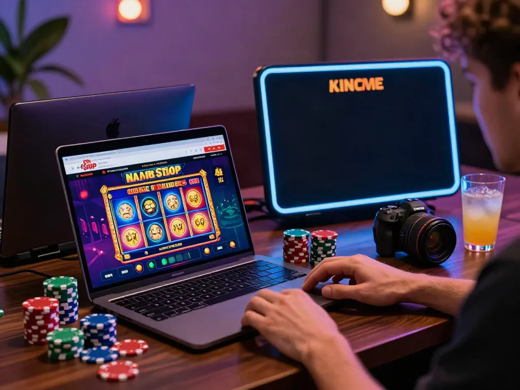 Engaging gaming session at a non-GamStop casino site with colorful slots and poker chips.