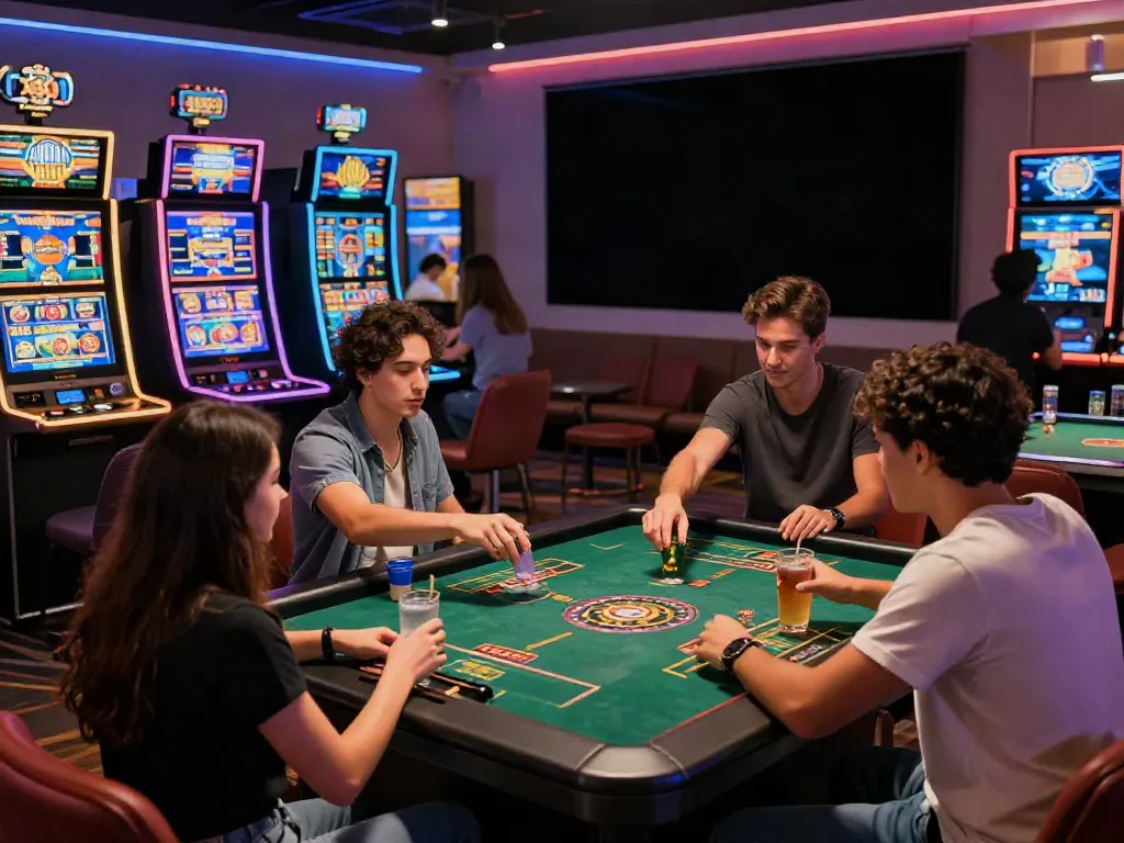Exciting atmosphere at casinos not on gamstop with friends enjoying gaming together.