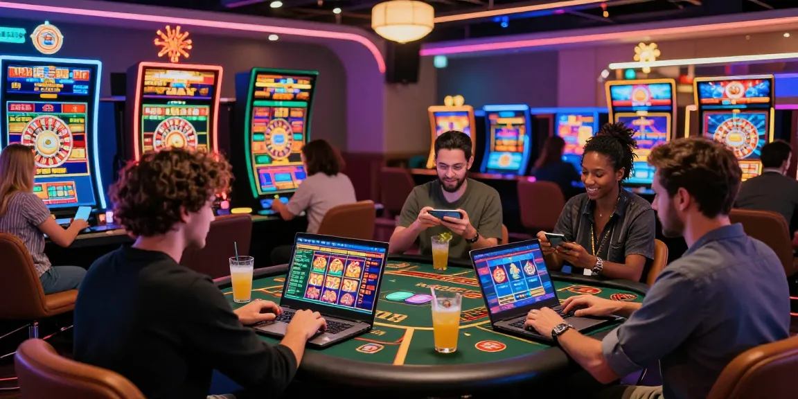 Players engaging with credit card online casinos in a lively virtual gaming environment filled with vibrant games and neon lights.