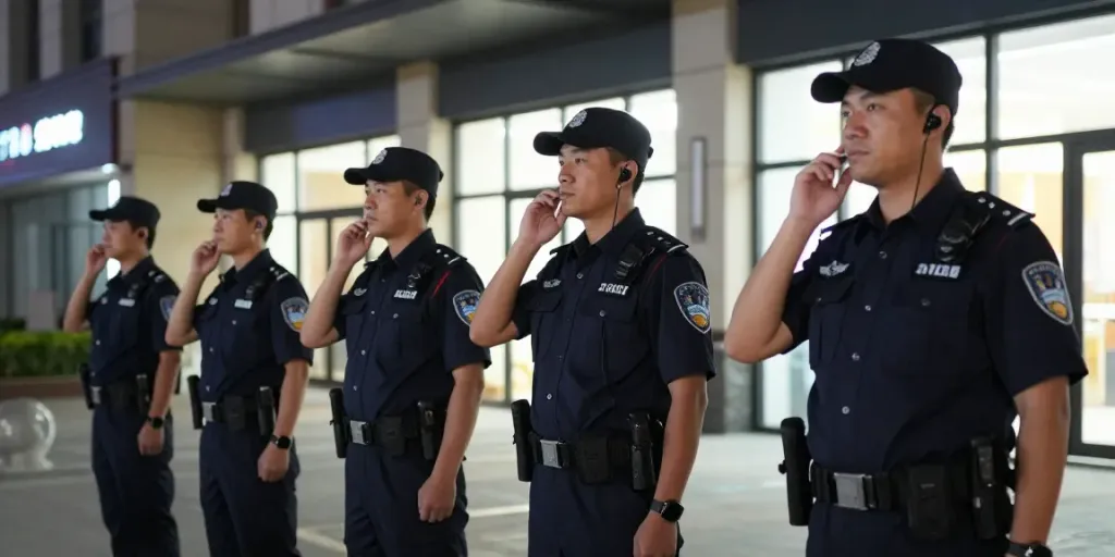Security guards from a trusted provider ensuring safety at a local business location.