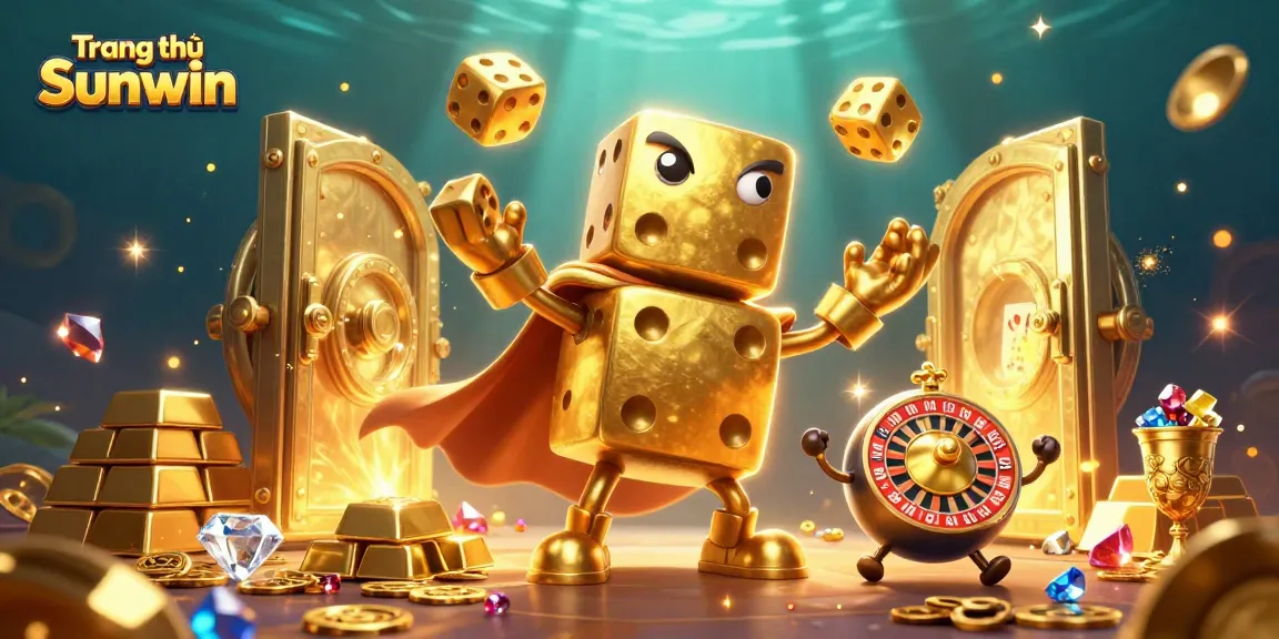 Engage with the dynamic scene of Trang chủ Sunwin showcasing a captivating gaming experience through golden dice and treasures.