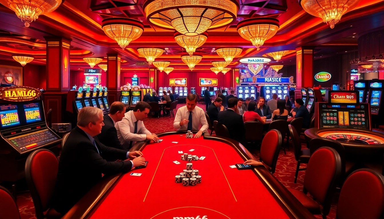 Players enjoying the thrill of games at mm66 casino with vibrant tables and machines.