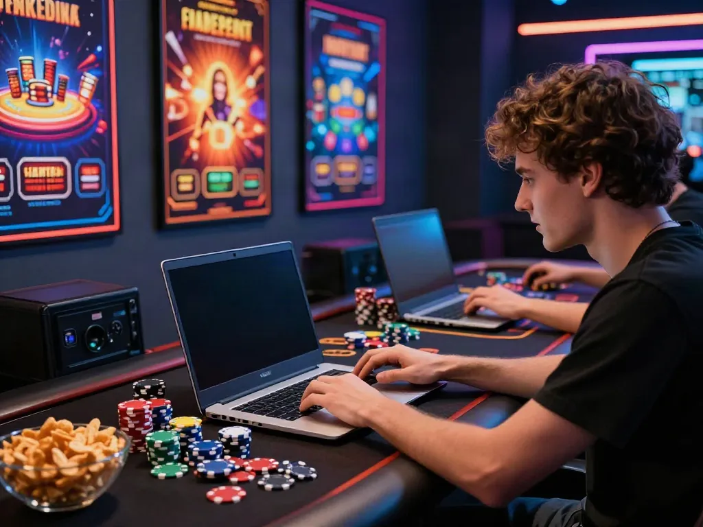 Engaged player exploring casinos not on GamStop in a vibrant gaming room.