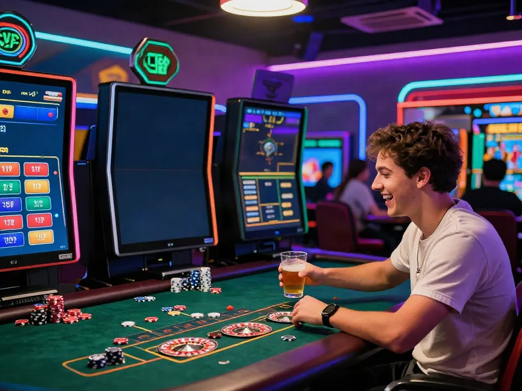 Engaged player at online casinos not on gamstop enjoying a vibrant gaming atmosphere.