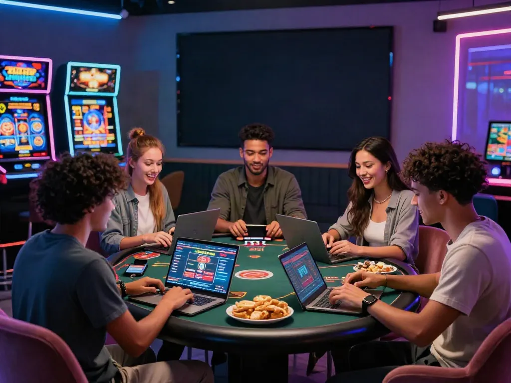 Friends enjoying exciting games at casinos not on gamstop with vibrant atmosphere