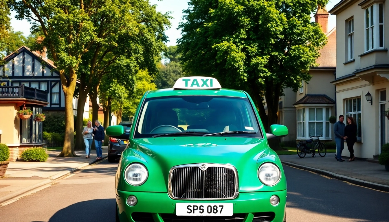 Taxi service in Claygate showcasing the village's charm with greenery and inviting streets.