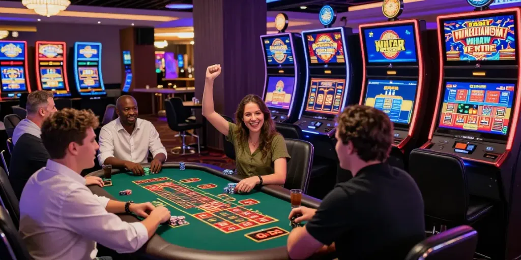 Engaged players at casinos not on gamstop enjoying diverse games in a vibrant casino atmosphere.