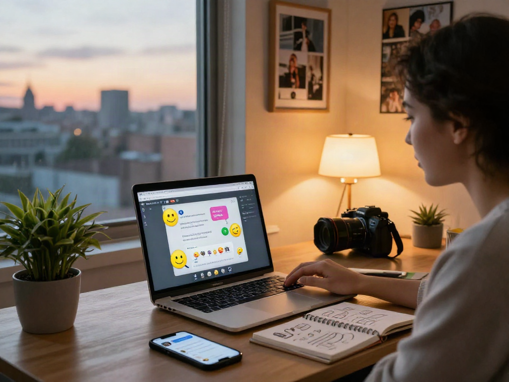 Youthful professional using spicychat in a lively digital workspace with engaging chat elements and a cozy atmosphere.