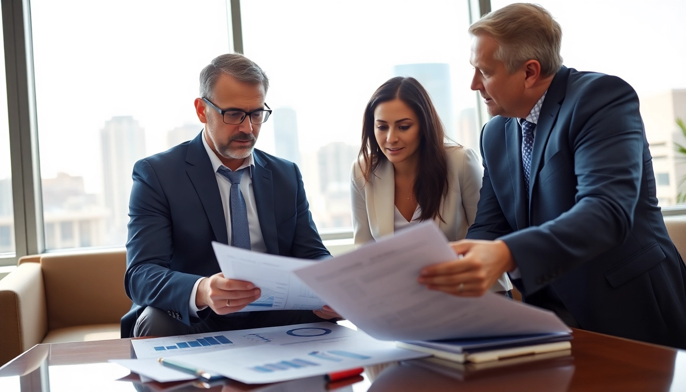 Engaged professional discussing Federal and State contracts and grants strategy in a modern office.