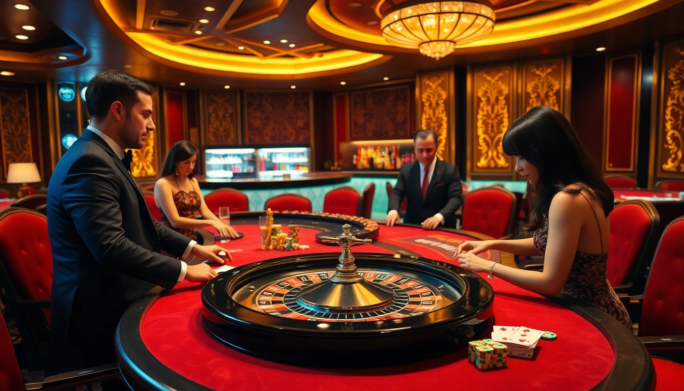 Engage in thrilling gaming at vipwin88.co.com with luxurious casino visuals featuring roulette and blackjack tables.