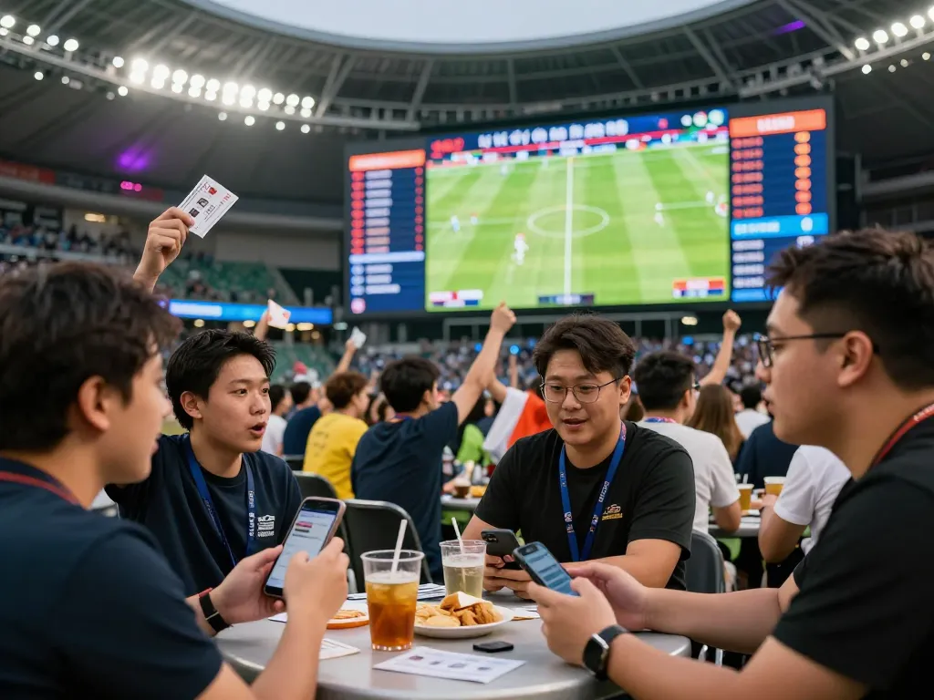 Fans engaged in tỷ lệ kèo nhà cái during a live football match, showcasing excitement and interaction in a vibrant sports arena.