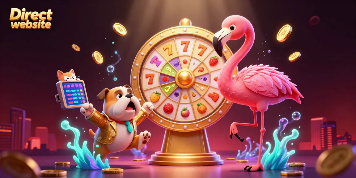 Spin the giant prize wheel with the Direct website for exciting casino rewards in this vibrant scene.
