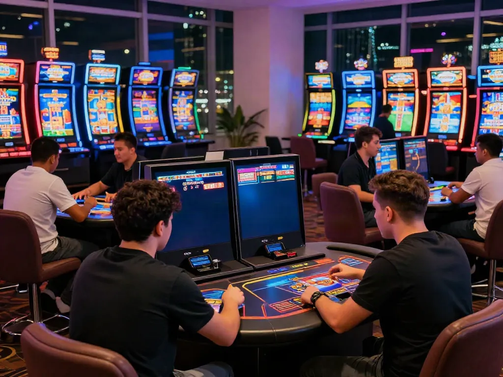Exciting gaming atmosphere at casinos not on gamstop with diverse players enjoying various games.